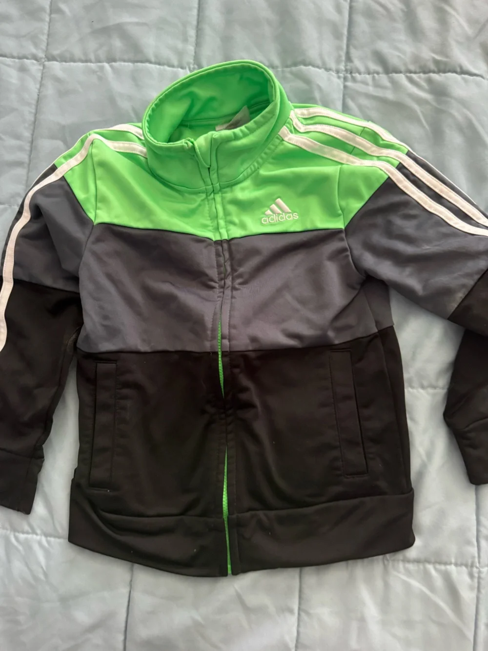 adidas Kids Neon Green, Gray & Black Colorblock Puffer Jacket